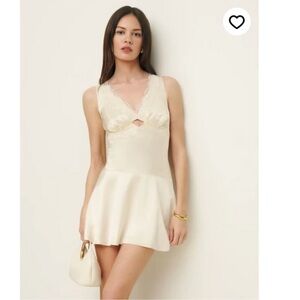 NWT Reformation Belva Silk Dress Short Cream White Lace in Fior De Latte 12
